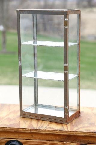 Antique General Store Counter Display Cabinet Display Case With Glass Metal