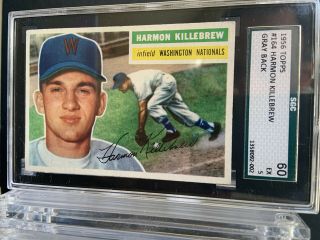 1956 Topps Baseball Card 164 Harmon Killebrew Graded Nationals Twins Hof Sgc 5