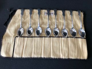 Antique Austrian 800 Silver Dessert Spoon Set Of Eight With Case - Heavy