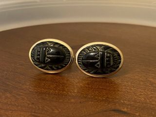 Vintage Carved Lucite Scarab Beetle Gold Tone Cuff Links