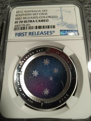 2012 Australia Southern Sky : Crux 1oz Silver Coin Ngc Pf70 Uc Fr,  Box/coa