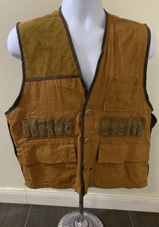 Vintage Duck Bay Button Up Cotton Vest Hunting Shooting Outdoor Brown Men Medium