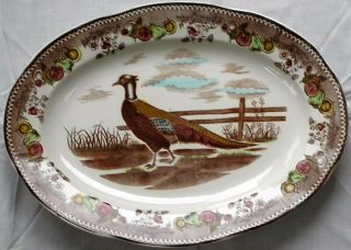 Antique,  Vintage Holiday Turkey Platter Large 18 1/4 " By 13 1/2 " Pheasant