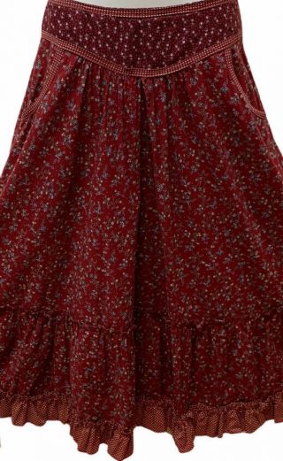 Vintage Jessica ' s Gunnies Gunne Sax Calico Floral Mixed Print Midi Prairie Skirt 2