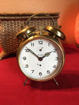 Vintage Jerger Brass Double - Bell Wind Up West Germany Alarm Clock