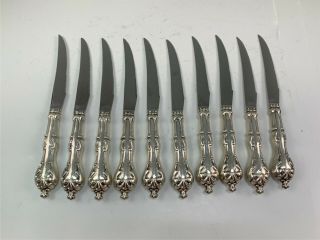 10 Antique Sterling Silver Handled Steak Knives W/ Sheffield Stainless Blades