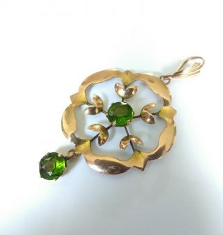 Pretty Antique Art Nouveau 9ct Gold Lavaliere Pendant.  Green Gemstone