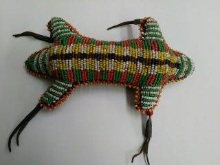 Antique Native American Beaded Umbilical Cord Lizard Fetish Totem Plains Indian