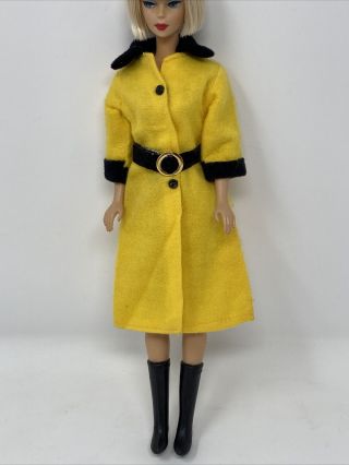 Vintage Barbie Clone Doll Clothes Outfit Yellow Dress Coat Black Belt Boots