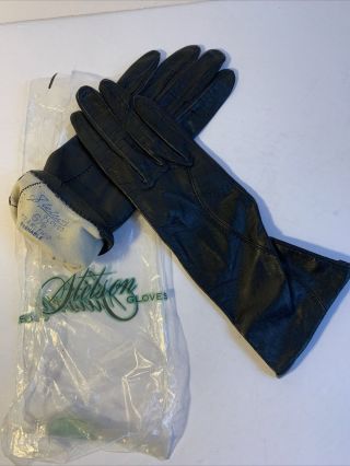 Vintage Stetson Black Leather Gloves Size 6 1/2 Miraklekid Long Driving Style