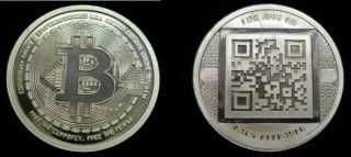2012 Rare " Uncracked " Physical Bitcoin Btc 1 Oz.  999 Silver Coin Round Qr Code