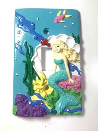 Vintage Ceramic Single Light Switch Cover Plate Wall Floater Blonde Mermaid Kids 2