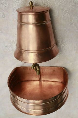 Antique French Copper Water Fountain Lavabo Dovetail Seams Hanging 17inch 4.  6lbs