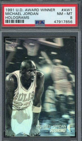 Michael Jordan 1991 Upper Deck Award Winner Hologram Basketball Card Aw1 Psa 8