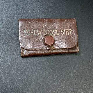 Vintage Mini Screwdriver In Brown Leather Case With Snap " Screw Loose Sir? "