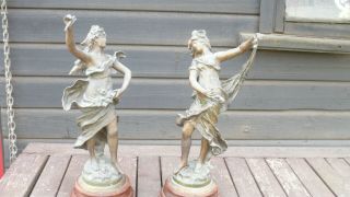 A Spelter Figurines Signed By Par Aug Moreau On Wooden Stands