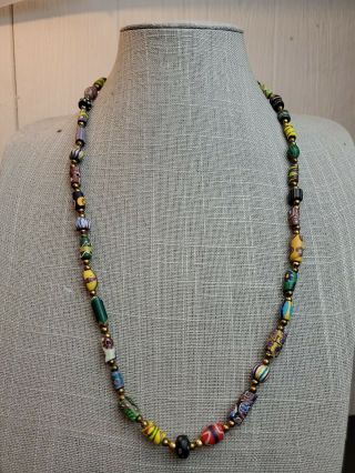 Antique African Venetian Trade Bead Necklace 45 Beads 26 " Old Millefiori