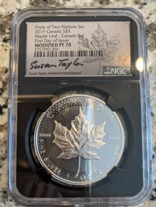 2019 Ngc Pf70 Fdi Pride Of Two Nations Silver Maple Leaf $5 Susan Taylor
