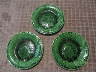 Set Of 3 Rare Antique Wedgwood Majolica Porcelain Leaf Decorative Plates
