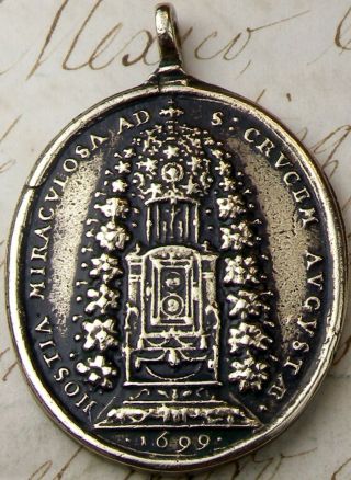 Antique 1699 Reliquary Holy Host & Cross Shrines Pilgrimage Bronze " Relic " Medal