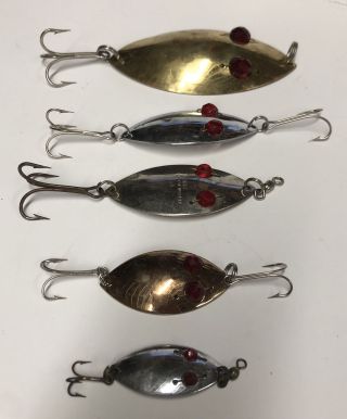 5 Vintage Red Eye Fish Lures Wobblers/wigglers Spoons Hofschneider Gibbs Muskie
