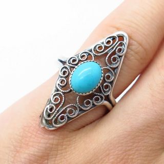 Beau Antique Art Deco 925 Sterling Silver Turquoise Filigree Adjustable Ring