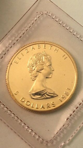 1983 1/10 Oz Canadian Gold Mapleleaf Coin.  9999 Fine Bu