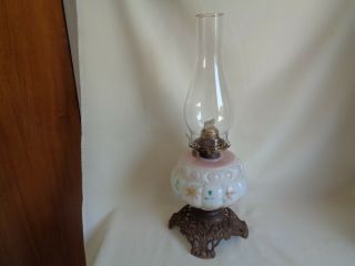 Vintage Milk Glass Hand Painted Oil Kerosene Abco Lamp