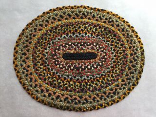 Antique Braided Silk Doll House Rug Handmade Old 10” Oval Vintage Multi - Colored