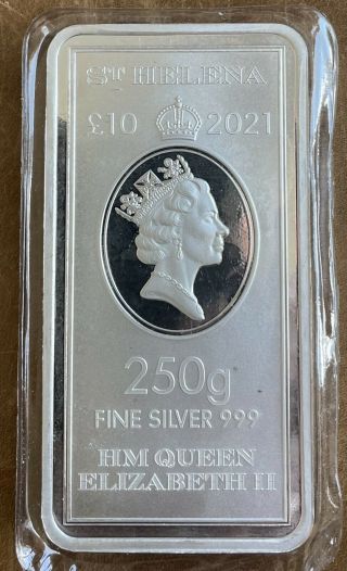 2021 St.  Helena East India Company 250 Gram Silver Bar Bu