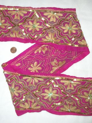 Vintage Antique Border Sari Trim Lace 2 Feet Rare Old Sequins,  Embroidered,  Gold