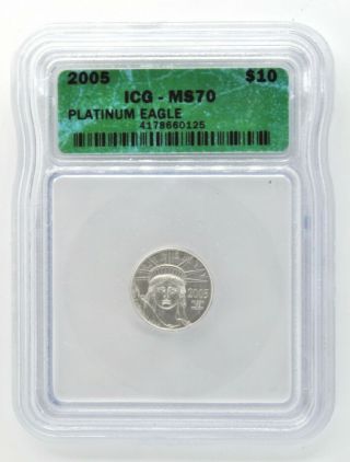 2005 1/10 Ounce (oz) $10 Platinum American Eagle Certified Ms 70 Coin Bullion