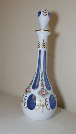 quality antique white cut to clear Czech Bohemian crystal glass decanter bottle - 3