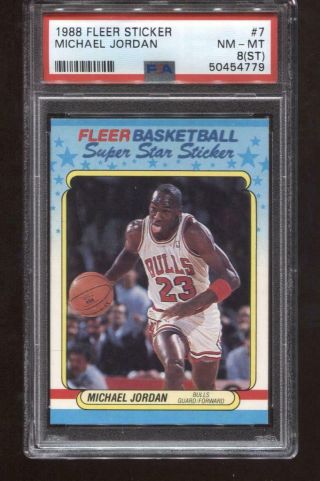 Michael Jordan 1988 - 89 Fleer Sticker 7 Chicago Bulls Psa 8 St