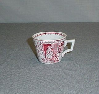 Antique Staffordshire England Red Transferware Little Mae W/ Pets Cup 2