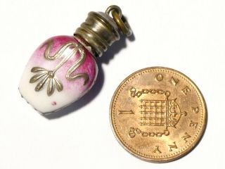 Antique Pink Hand Painted Enamel Floral Pattern Miniature Scent Bottle 1 " T204d