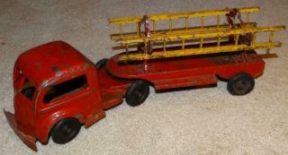 Antique Kingsbury Toys Wind Up Fire Truck W/ 2 Ladders