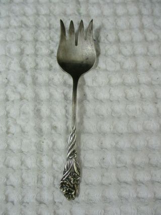 Antique Webster Sterling Small Wide Sardine Fork 4 3/8 " Long 10.  9g Blossom