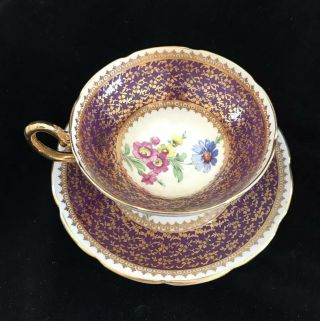 Taylor And Kent Bone China Teacup & Saucer Chintz Floral Navy Blue Gold 1950’s