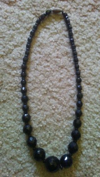 Antique Victorian Faceted Black Glass Bead Mourning Necklace