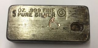 Vintage Silver 5 Oz.  999,  Hand Poured Bar Stamped G Not Sure The Marker Rare