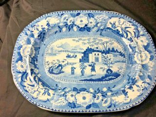 Antique Chinese Blue And White Platter Platter Staffordshire? English?