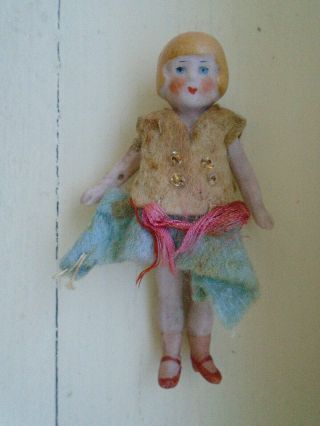 Antique Germany Bisque Doll 3 " Wired Joints Miniature Vintage Flapper Blonde