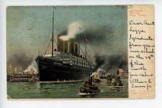 Kaiser Wilhelm Ii Steamship In Nyc Harbor Rare Antique Manhattan Udb Boat 1906