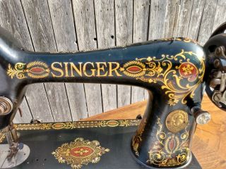 Antique Singer Sewing Machine Red Eye Treadle Head 66 G3476724