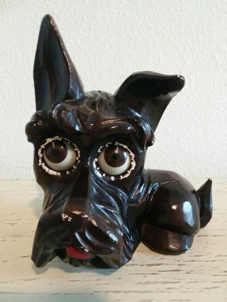 Antique German Oswald Black Forest Wood Scottie Dog Clock Rotating Eyes