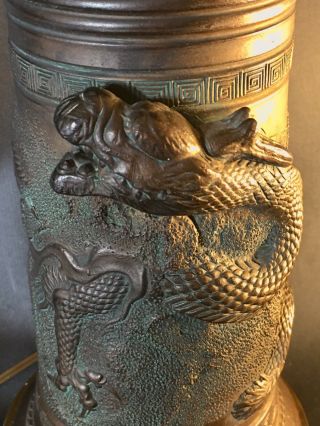 Antique Bronze And Brass Chinese Dragon Table Lamp Wrap Around Design