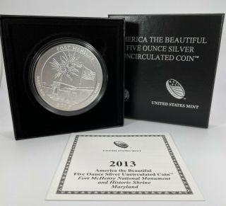 2013 P Atb 5 Oz.  999 Fine Silver Fort Mchenry National Monument W/ Box &