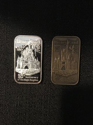 1 Oz.  999 Silver And Bronze Bars - Greathouse - Disneyland 25th Anniversary