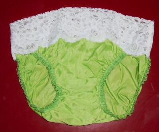 Vtg 50s Glydons Panties Lime Green Sheer Floral Lace Nylon Hollywood Usa Sm
